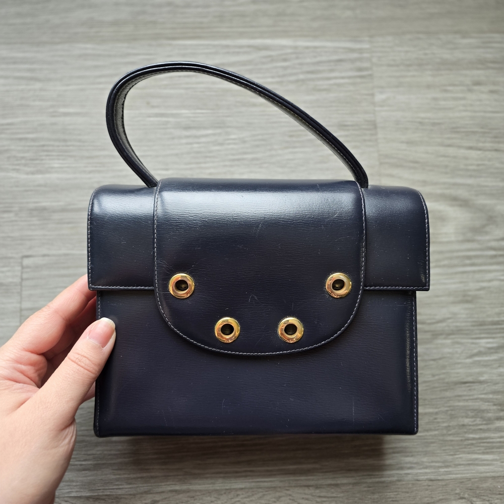 Elegant Dark Navi Blue Faux Leather Handbag